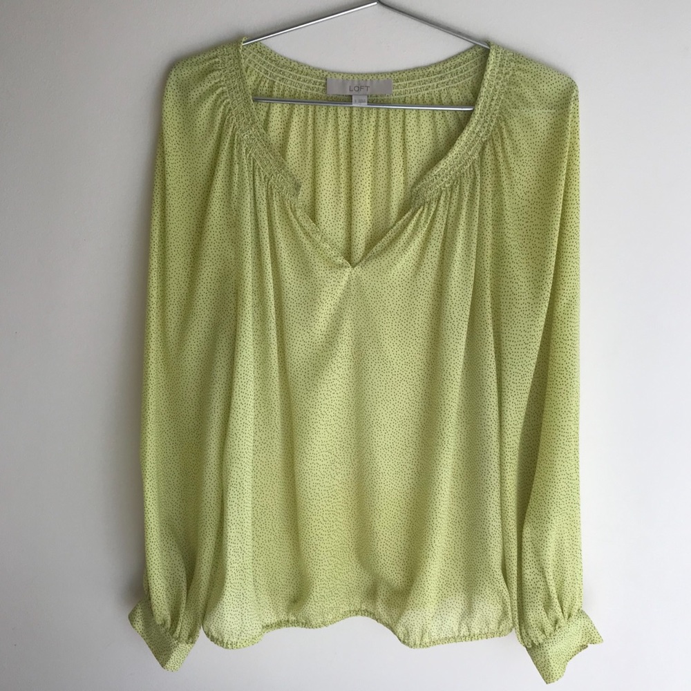 Ann Taylor Loft. Yellow blouse with black pin dots